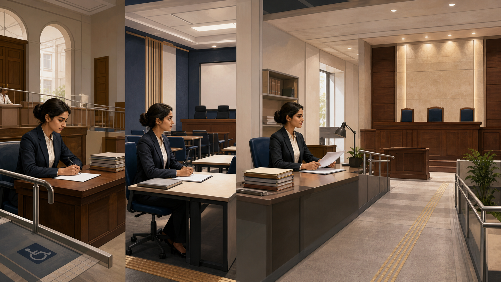 A young judicial trainee moving through district court practice, a judicial academy and supervised clerkship before taking the bench